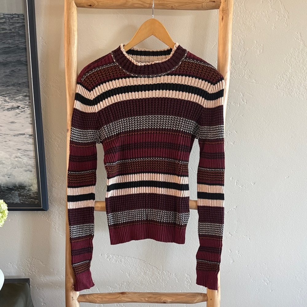 Aéropostale Burgundy, Cream & Black Striped Knit Sweater. Vintage, 100% Cotton